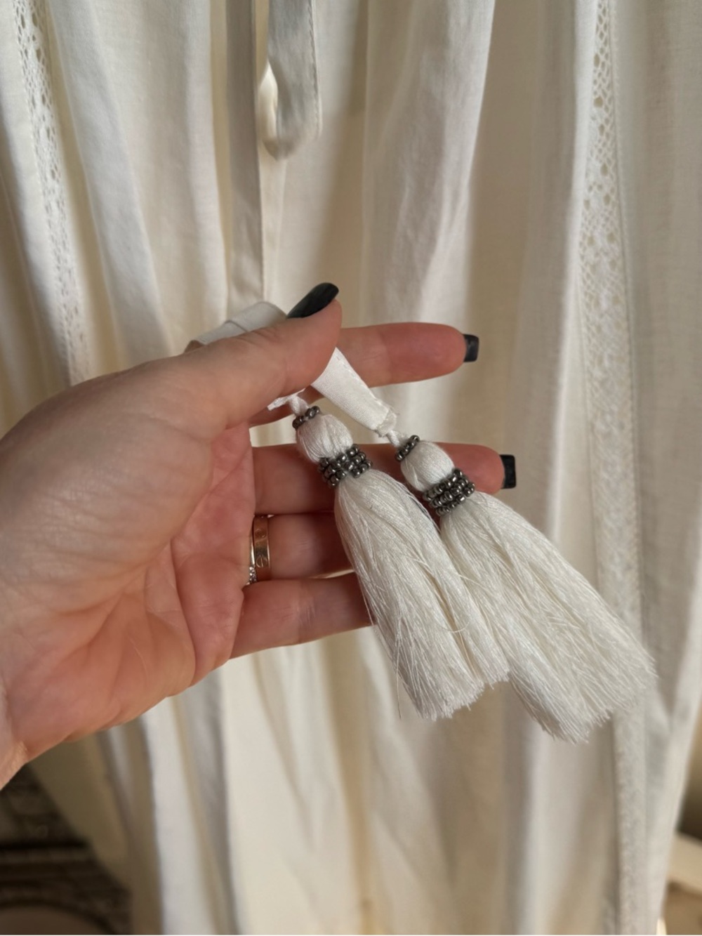NWT A Loves A Cream Cotton Maxi Dress Boho Peasant Tiered Lace Trim 100% Cotton - Picture 6 of 9